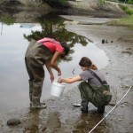 Christina and Savannah collect sediment from the Elizabeth River in Virginia. PC: Ranee Shenoi