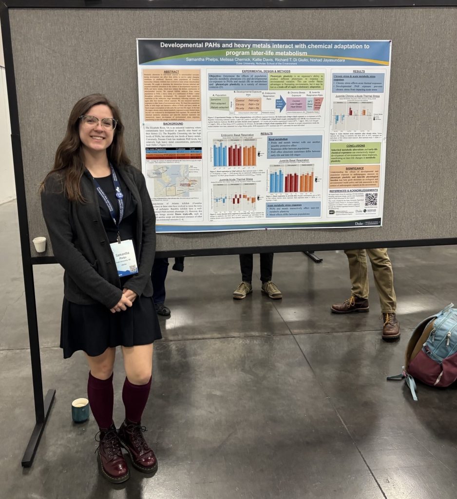 3rd-year ITEHP student, Samantha Phelps, smiling, standing in front of her poster.
