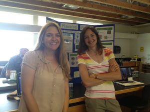 Graduate students Alyse Larkin and Maria de Oca at the Marine Lab Open House. 