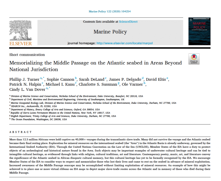Image of Marine Policy paper with title, authors, abstract